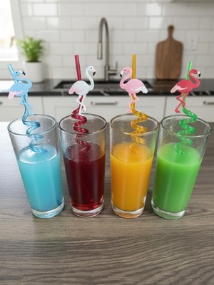 Kazan Hobi Sevimli Renkli Emojili Pipet- Kokteyl Ev Dekorasyon Renkli Pipet 4 Lü Figürlü Parti Doğum