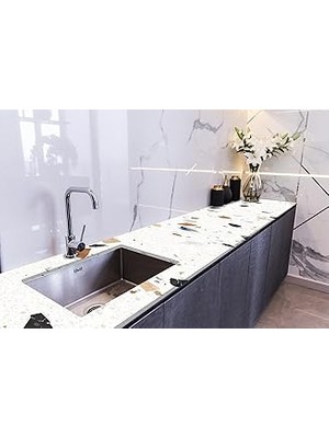Kazan Hobi Stickerart Tezgah Üstü Fayans Kaplama Folyosu Mutfak Tezgahı Kaplama Terrazzo Stone 70 cm x 5 Metre