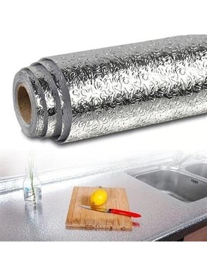 Kazan Hobi Sanec® Rulo Gümüş Alüminyum Folyo Duvar Kağıdı, Kendinden Yapışkanlı Raf Içi, Su Geçirmez Folyo 2 mt x 60 cm