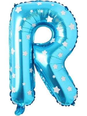 Kazan Hobi R Harfi 16 Inç Mavi Yıldızlı Renk Folyo Balon 36 cm (Mavi)