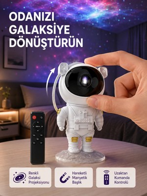 Skygo Astronot Şekilli Galaxy Projeksiyon Lambası Nebula Efektli Dekoratif Lamba