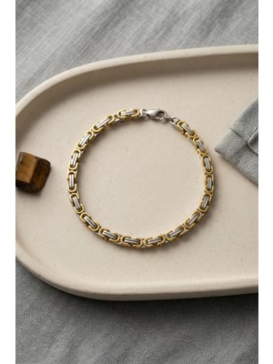 Uravas Store 316L Çelik Gold ve Gümüş Kral Zincir Model Erkek Bileklik TJ-EB3812