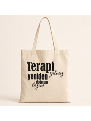 Mor Mürekkep Terapi Yetmez Yeniden Doğmam Lazım Baskılı Bez Çanta