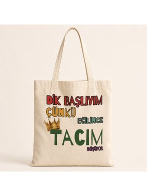 Mor Mürekkep Dik Başlıyım Çünkü Baskılı Bez Çanta