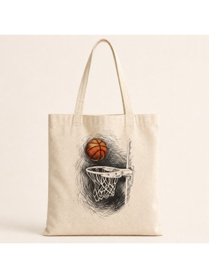 Mor Mürekkep Küçük Basket Pota Tasarım Baskılı Bez Çanta