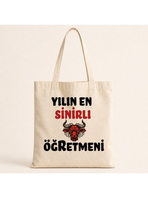 Mor Mürekkep Yılın En Sinirli Öğretmeni Baskılı Bez Çanta