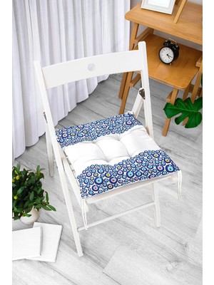 Rem Home Rengirenk Dekoratif Sandalye Minderi Beyaz Modern Bağcıklı 40 x 40 cm Mutfak Balkon Oturma Minderi