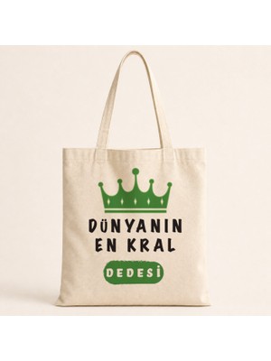 Mor Mürekkep Dünyanın En Kral Dedesi Baskılı Bez Çanta