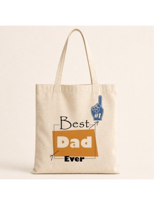 Mor Mürekkep Best Dad #1 Baskılı Bez Çanta