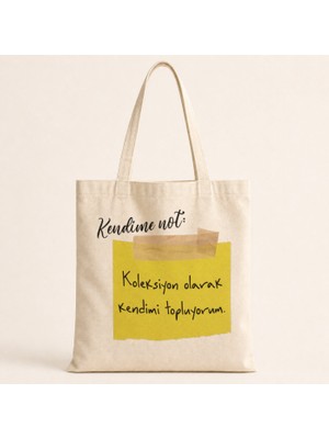 Mor Mürekkep Kendime Not Koleksiyon Olarak Kendimi Topluyorum Baskılı Bez Çanta