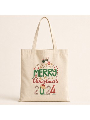 Mor Mürekkep Merry Christmas 2024 Baskılı Bez Çanta