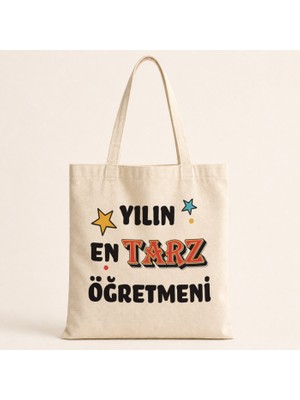 Mor Mürekkep Yılın En Tarz Öğretmeni Baskılı Bez Çanta