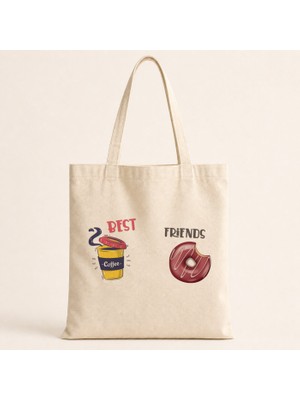 Mor Mürekkep Best Friends Kahve Donut Baskılı Bez Çanta