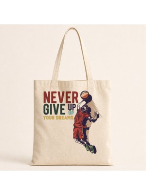 Mor Mürekkep Nevergiveup Basketball Tasarım Baskılı Bez Çanta