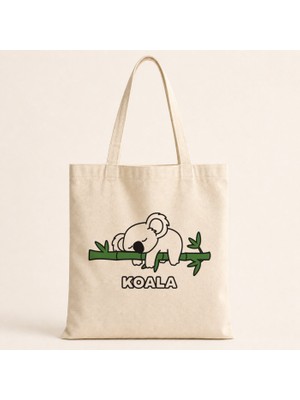 Mor Mürekkep Koala Baskılı Bez Çanta