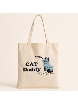Mor Mürekkep Cad Daddy Baskılı Bez Çanta