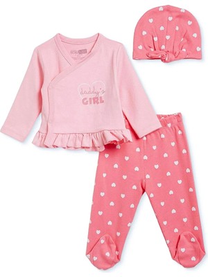 Hellobaby Kız Bebek Yenidoğan Zıbın-Şapka-Patikli Alt V Yaka Uzun Kol Patikli Paça