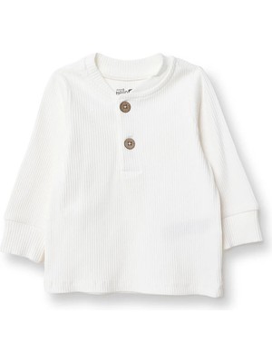 Hellobaby Erkek Bebek Sweatshirt Düğmeli Bisiklet Yaka Uzun Kol