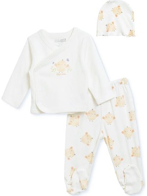 Hellobaby Kız Bebek Yenidoğan Zıbın-Şapka-Patikli Alt V Yaka Uzun Kol