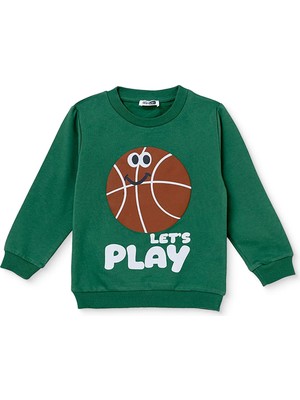 Hellobaby Erkek Bebek Sweatshirt Slogan Baskılı Bisiklet Yaka Uzun Kol