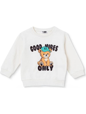 Hellobaby Erkek Bebek Sweatshirt Ayı Baskılı Bisiklet Yaka Uzun Kol