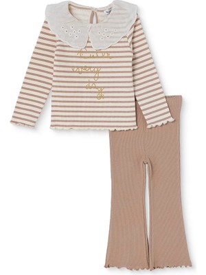 Hellobaby Kız Bebek Bluz-Tayt Slogan Baskılı Düğmeli Dantel Yaka Long Sleeve Reçme