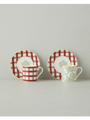 English Home Almeda New Bone China 4 Parça 2 Kişilik Kahve Fincan Takımı 80 ml Bordo