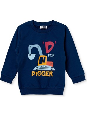 Hellobaby Erkek Bebek Sweatshirt Iş Makinası Baskılı Bisiklet Yaka Uzun Kol