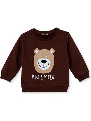 Hellobaby Erkek Bebek Sweatshirt Ayı Baskılı Bisiklet Yaka Uzun Kol