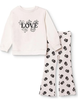 Hellobaby Kız Bebek Sweatshirt-Tayt Çiçek Baskılı Bisiklet Yaka Uzun Kol Reçme