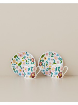 English Home Elvia New Bone China 4 Parça 2 Kişilik Kahve Fincan Takımı 80 ml Renkli