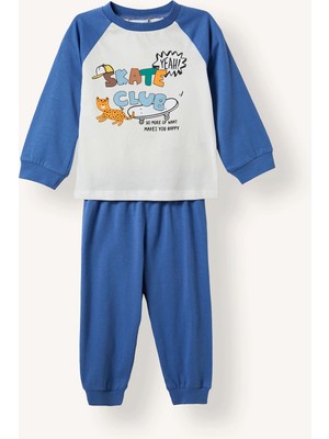 DeFacto Baskılı Uzun Kollu Üst Elastik Bel Alt 2'li Pijama Takımı Erkek Bebek H6538A526AU