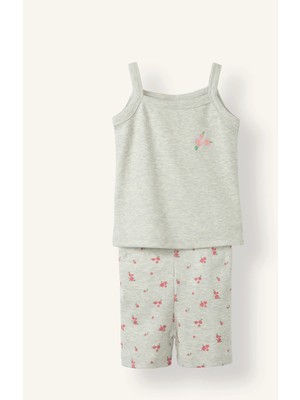 DeFacto Çiçek Nakışlı Fitilli Kaşkorse Askılı Üst Şortlu 2'li Pijama Takımı Kız Bebek I0403A526HS