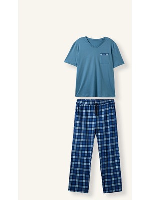 DeFacto New Regular Fit Kısa Kollu Üst Ekose Alt 2'li Pijama Takımı H7441AX26AU