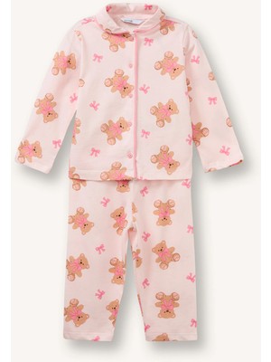 DeFacto Ayıcık Desenli Önden Düğmeli 2'li Pijama Takımı Kız Bebek I3231A526AU
