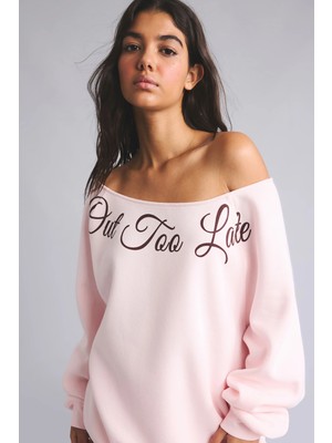 DeFacto Oversize Kesik Kayık Yaka Baskılı Sweatshirt I0214AX26WN