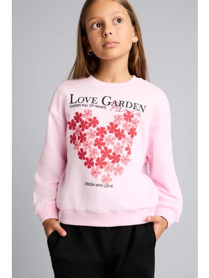 DeFacto Relax Fit Bisiklet Yaka Kalp Desenli Sweatshirt Kız Çocuk I4150A826AU
