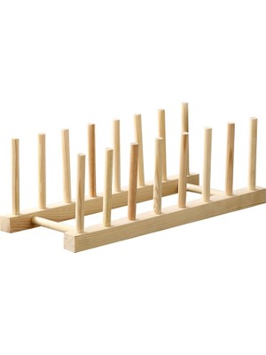 Uravas Store Promosyonca Ahşap Tabaklık, Doğal Ahşap Mutfak Organizeri, 28X13X10 Cm, 6 Bölmeli Tabak Tutucu