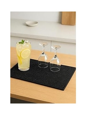 Uravas Store Silikon Bar Matı, Siyah, Kaymaz Tezgah ve Bulaşık Kurutma Matı, 43X29 Cm, Mutfak ve Bar Için