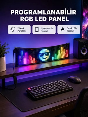 Nemere İthalat Rgb LED Panel – Çok Renkli, Kumandalı, USB Bağlantılı Yazı ve Gıf Gösterimli Akıllı Lamba