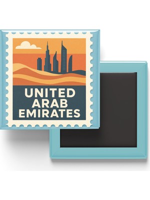 İberk Buzdolap Magneti Birleşik Arap Emirlikleri Abu Dabi Renkli Posta Pulu Temalı - 9x9 cm