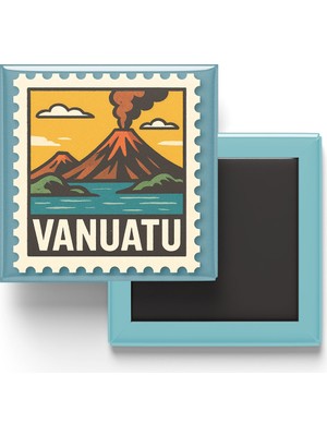 İberk Buzdolap Magneti Vanuatu Port Vila Renkli Posta Pulu Temalı - 9x9 cm