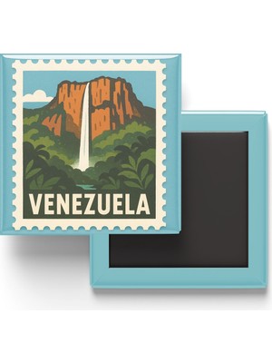 İberk Buzdolap Magneti Venezuela Caracas Renkli Posta Pulu Temalı - 9x9 cm