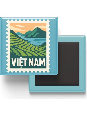 İberk Buzdolap Magneti Vietnam Hanoi Renkli Posta Pulu Temalı - 9x9 cm