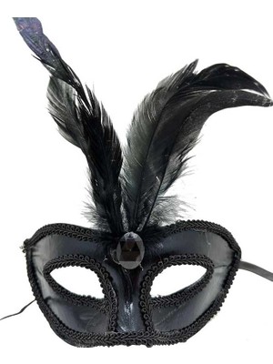 Uravas Store Maske Siyah Renk Rugan Kaplama Kırmızı Tüylü Parti Si 18X20 cm