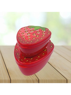 Uravas Store Beslenme Kabı Seti 550 ml 250 ml Iç Içe Geçebilen Çilek Formlu Saklama ve
