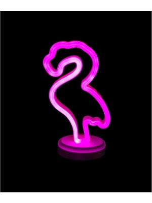 Uravas Store Kullanıma Uygun Neon Işıklı Flamingo Yazılı Masa Gece Lambası