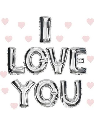 Uravas Store 35 cm Ölçülü I Love You Folyo Balon Gümüş Renk
