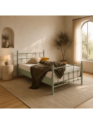 Unimet Lalas Metal Karyola - Yeşil - Konik Geçme - Konfor Destekli Latalı - 90X190/90X200/120X200
