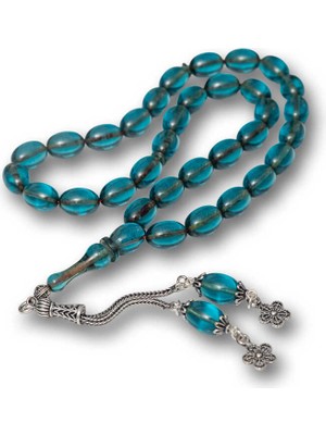 Inure Jewelry Gümüş Püsküllü Ateş Kehribar Tesbih